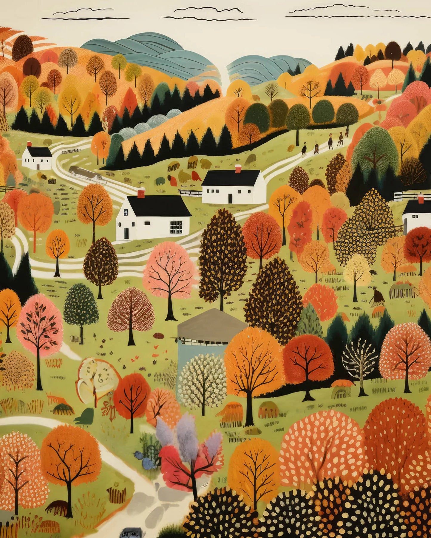 Country Road Church and Community Poster Landscape Scenery Canvas Painting American Folk Wall Art Picture Living Room Home De Peaceful Pleasures Health and Wellness 4 30x40cm Unframed