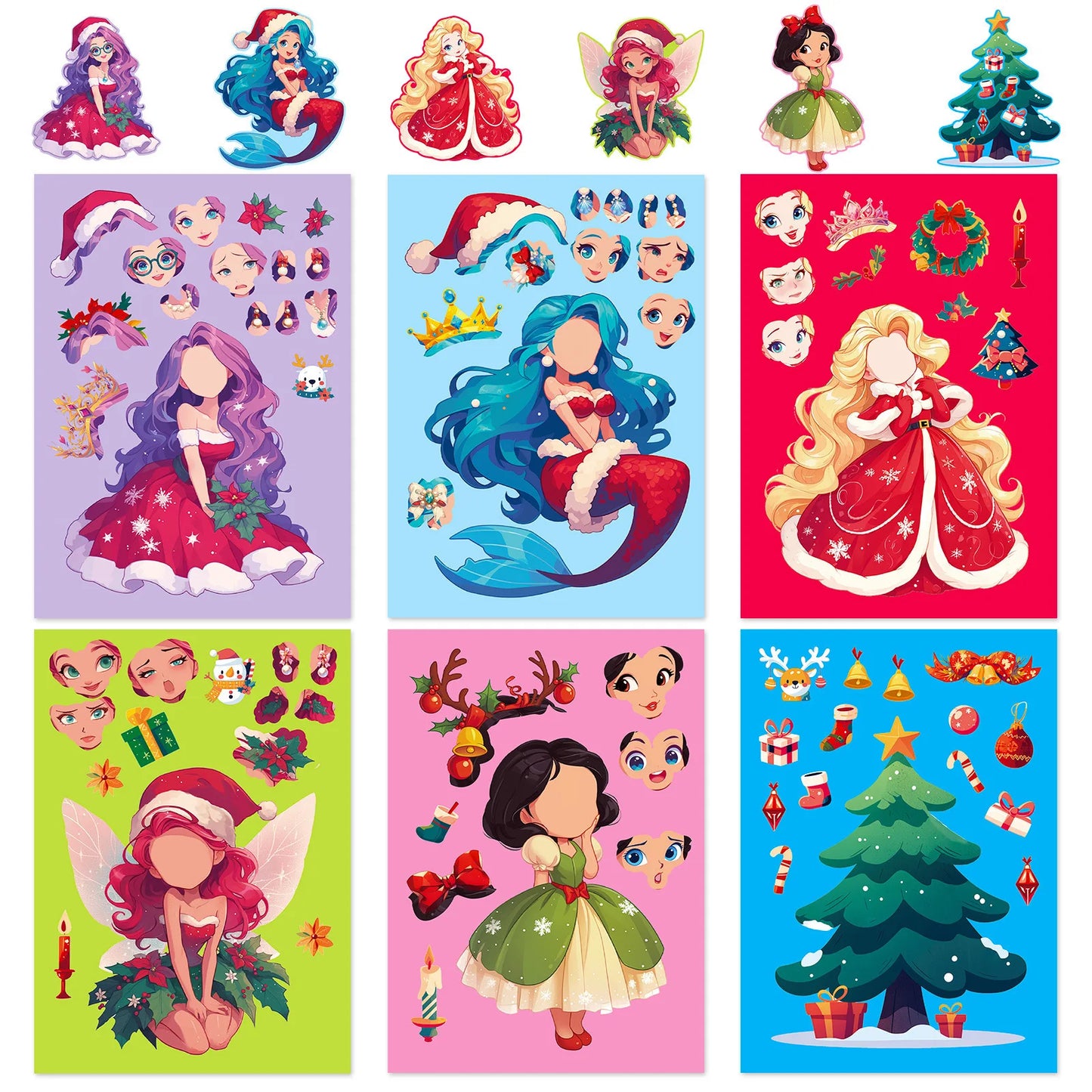 Bview Art Christmas Princess Face Change Stickers Puzzle Doodle DIY
