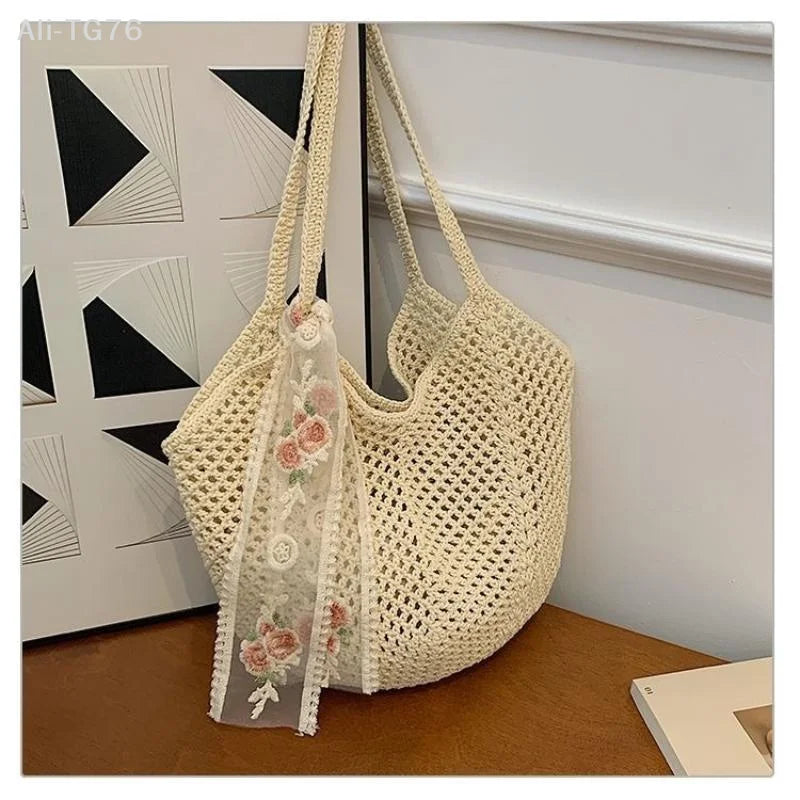 Handmade Woven Straw Beach Tote Bag – Large Women's Shoulder Bag