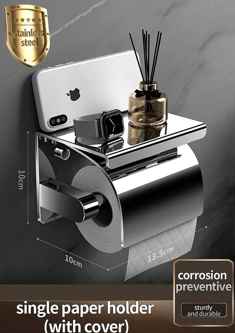 304 Stainless Steel Toilet Paper Holder – Waterproof Wall Mount
