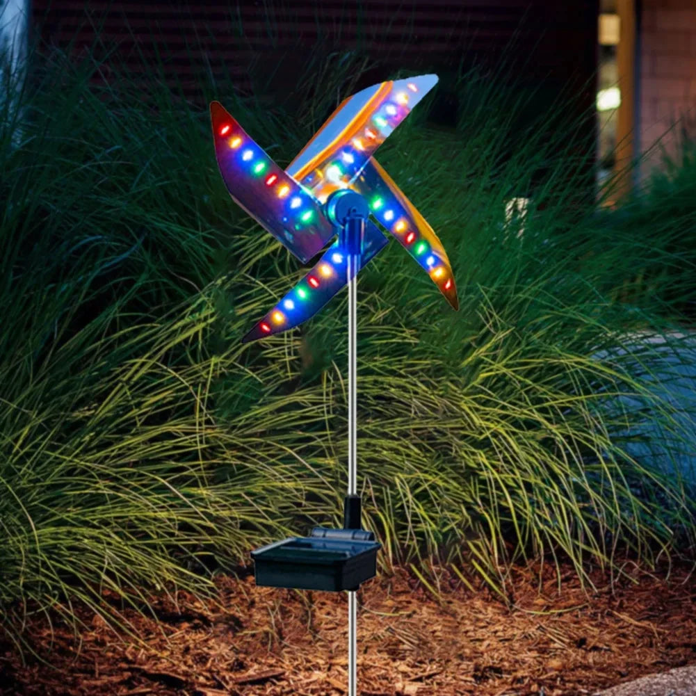 Solar Powered Lamp Wind Powered Rotation Waterproof Outdoor Garden Decor Yard Lawn Backyard Landscape Sun LED Pinwheel Lights Peaceful Pleasures Health and Wellness