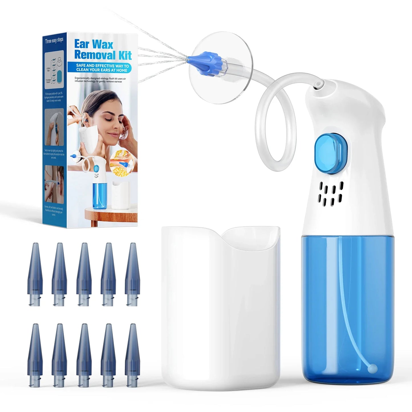 Ergonomic Ear Wax Removal Kit | Silicone Tips & Water Tank