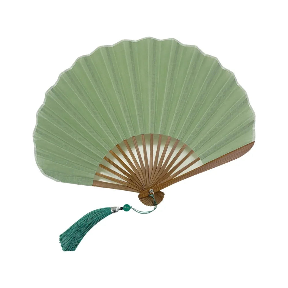 Shell-Shaped Folding Hand Fan | Bamboo & Cotton Linen Retro