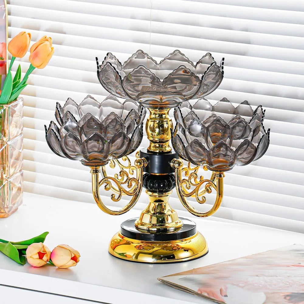 5-Tier Rotating Fruit Tray | European Glass & Iron Stand