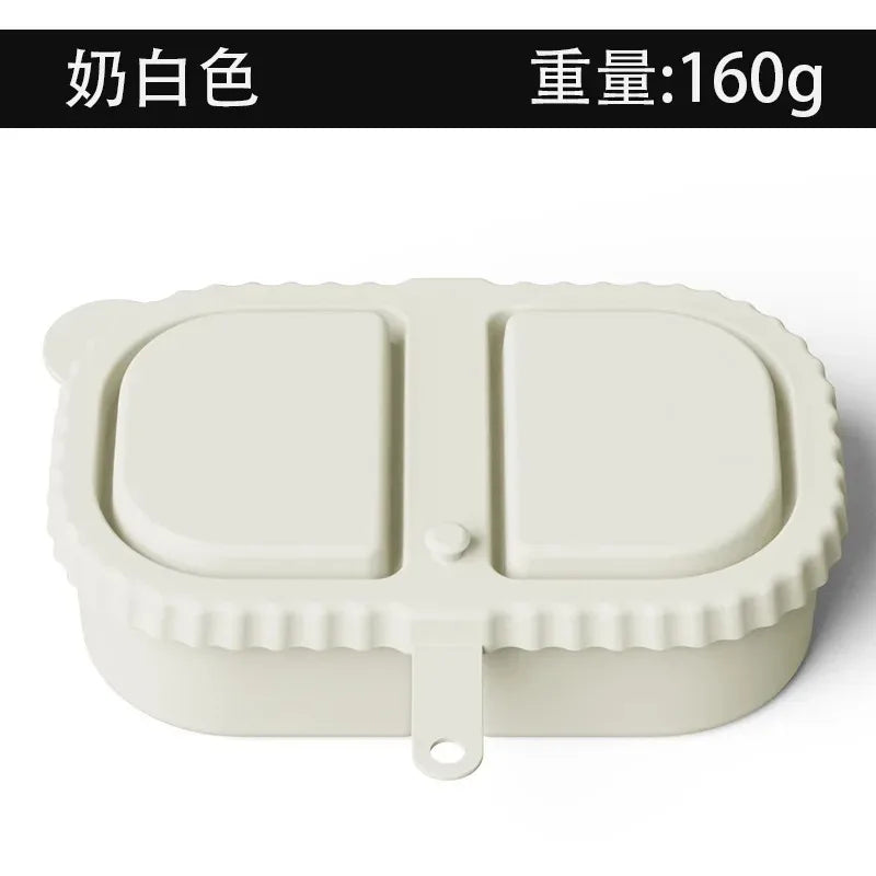 Silicone Double Compartment Seasoning Box, Sauce Snack Container, Portable Packaging with Lid, Foldable Storage Box Peaceful Pleasures Health and Wellness Ivory