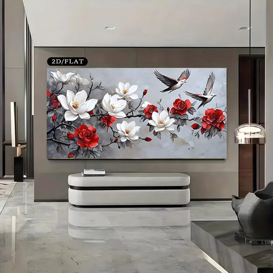 Floral Flying Birds Unframed Canvas Poster | Modern Wall Art Canvas Wall Art Peaceful Pleasures Health and Wellness 20x40cm No Frame ZLH10454