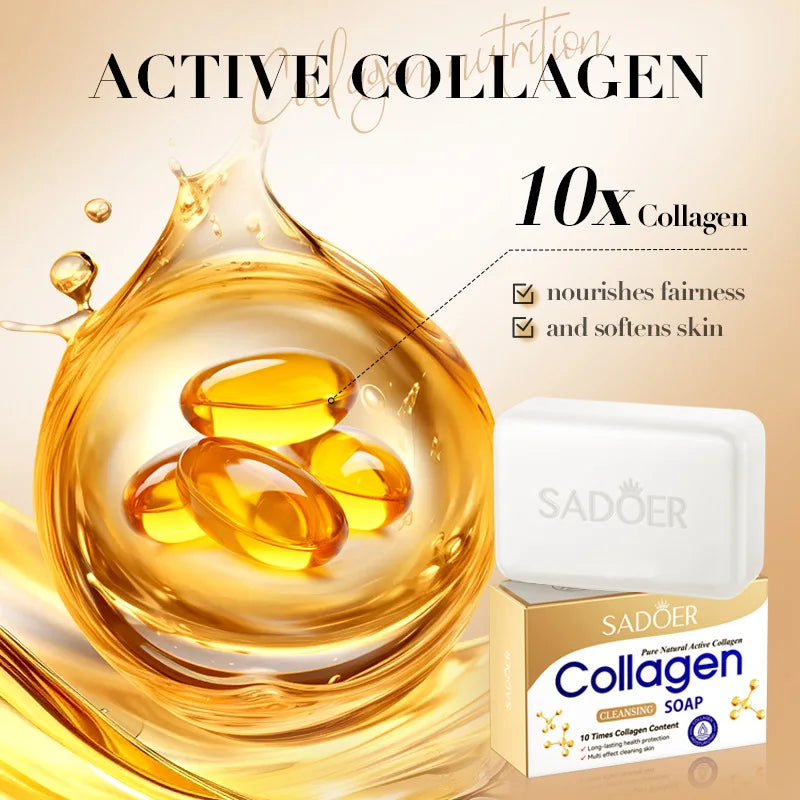1/2pcs SADOER Collagen Ossein Facial Soap Face Wash Foam Facial Cleanser Moisturizing Oil Control Body Bathing Handmade Soap Peaceful Pleasures Health and Wellness