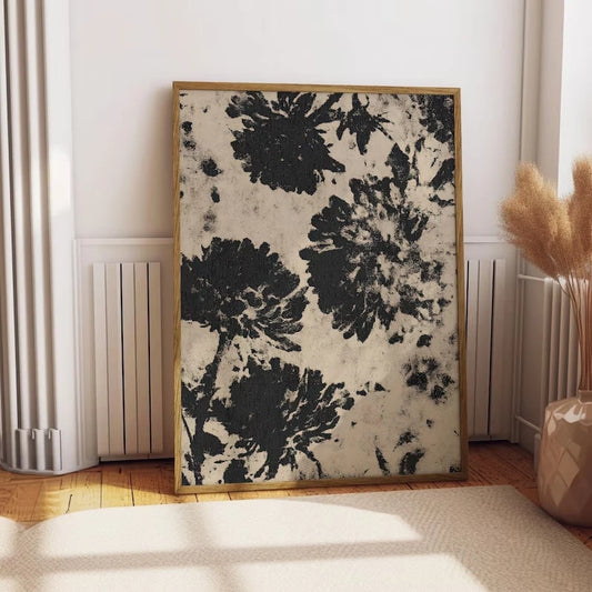 Retro Black Floral Silhouette Canvas Wall Art Print | Home Decor Canvas Wall Art Peaceful Pleasures Health and Wellness G4705 21x30cm Wood Framed