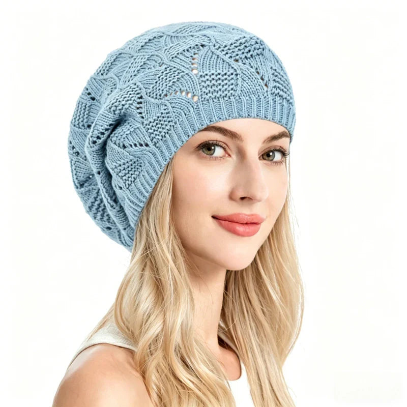 Women's Knit Beret Hat – French Artist Beanie, All Seasons