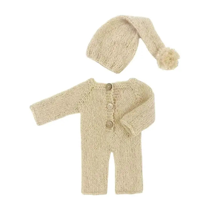Newborn Photography Romper & Hat Set | Soft Mohair Baby Outfit