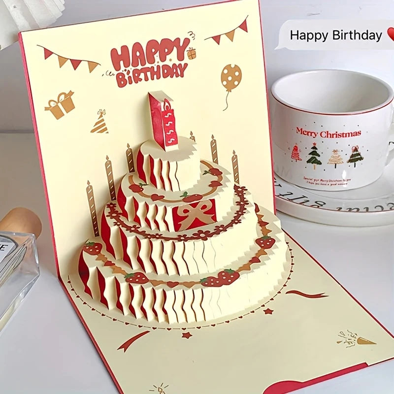 3D Pop-Up Birthday Cake Greeting Card with Envelope Pop-Up Greeting Card Peaceful Pleasures Health and Wellness