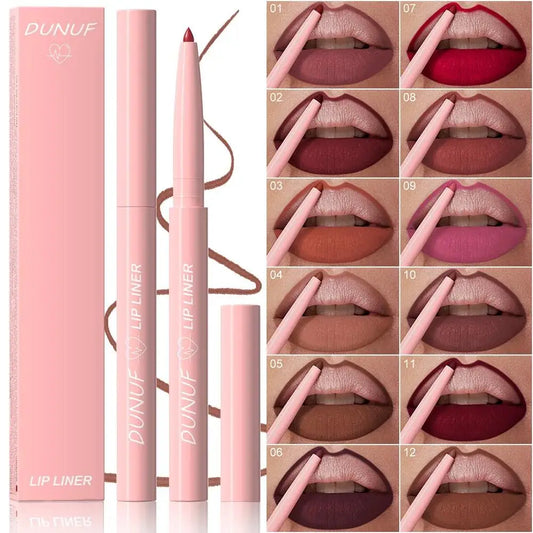 DUNUF 12-Shade Matte Lip Liner Set – Waterproof & Long-Lasting Lip Liner Set Oasis Select
