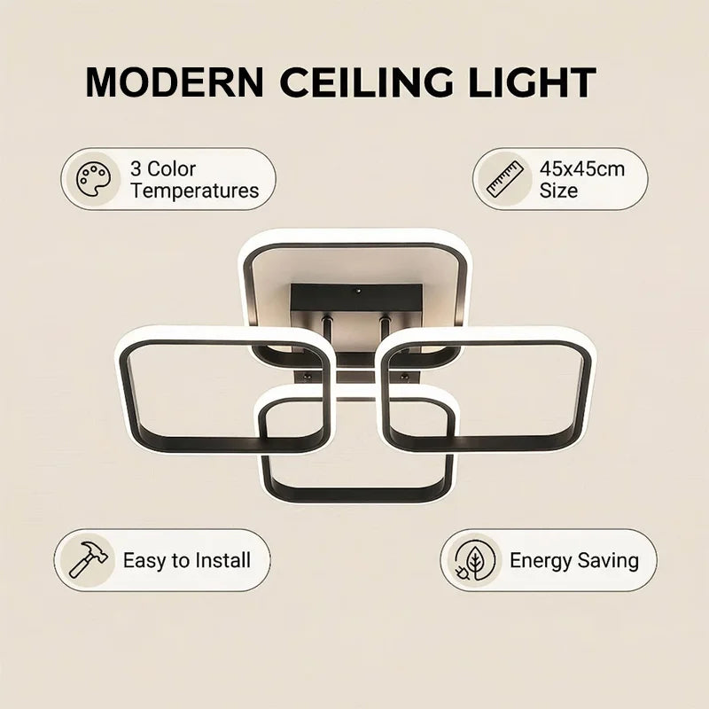 Modern Black Square LED Flush Mount Ceiling Light | RUNTOIN