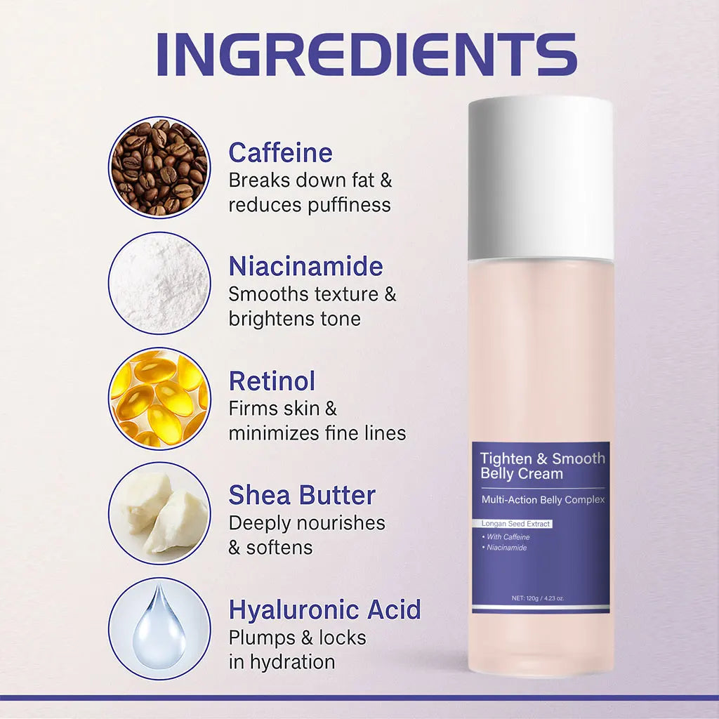 Tighten Smooth Belly Cream with Caffeine & Nicotinamide, Smoothing, Brightening, and Firming Body Lotion, 120g Peaceful Pleasures Health and Wellness