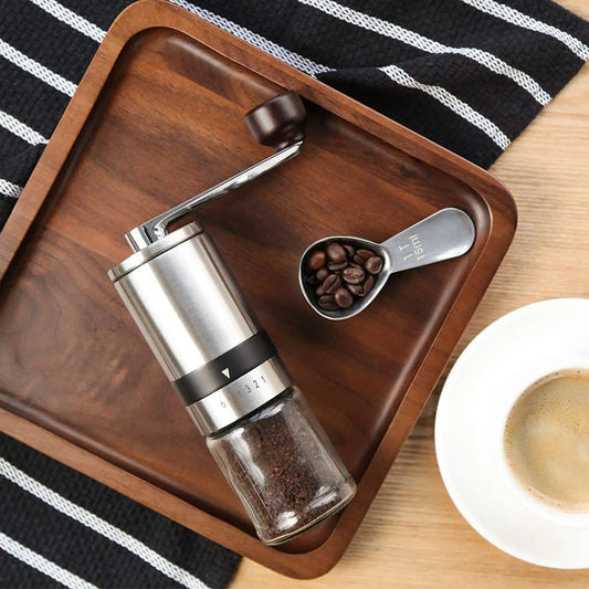 A36T-2X Manual Coffee Grinder - Hand Coffee Mill With Burrs 6 Adjustable Settings - Portable Hand Crank (Straight) Peaceful Pleasures Health and Wellness Silver