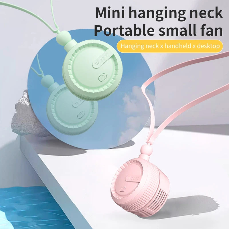 Portable Mini Neck Fan Rechargeable Adjustable Lanyard and Bracket Free Your Hands Outdoor Small Hanging Neck Fan For Children Peaceful Pleasures Health and Wellness