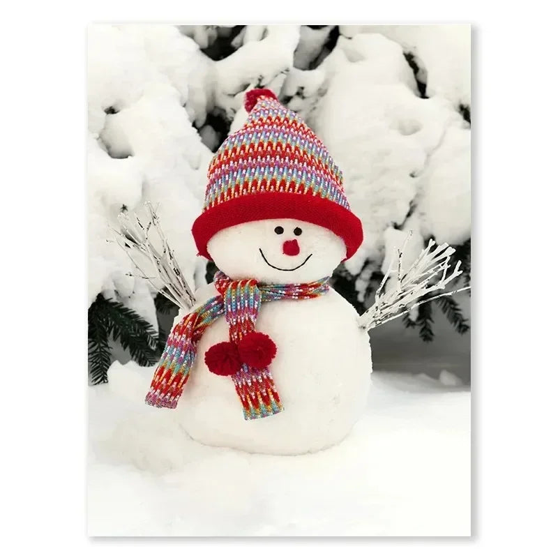 Christmas Snowman & Moose Canvas Wall Art | Winter Decor Print
