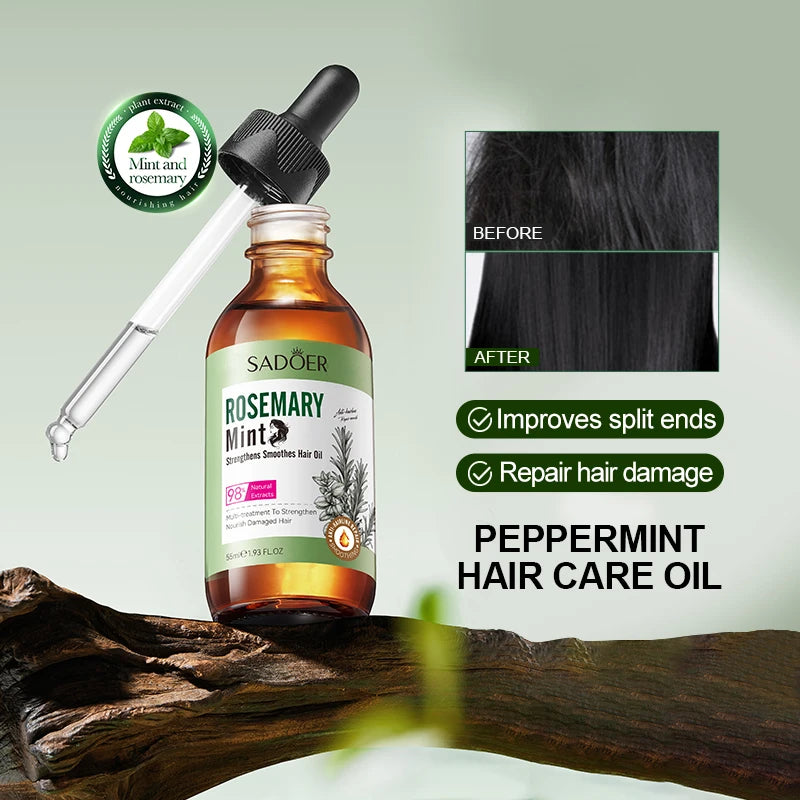 55ml Mint Rosemary Hair Care Essential Oil Hydrate Smooth Repair Hair Damage Strengthen Hair Roots Improve Hair Care Oil Peaceful Pleasures Health and Wellness