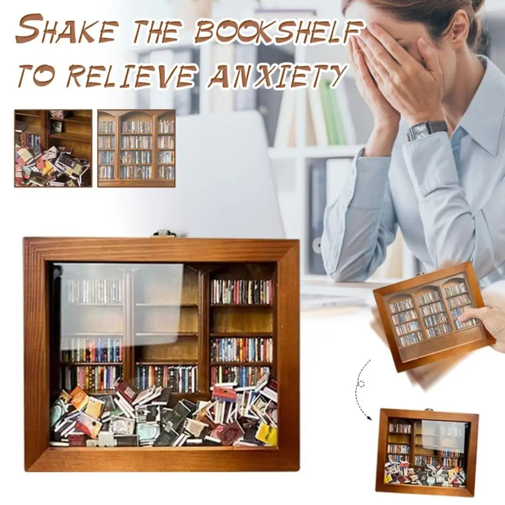 Miniature Wooden Bookshelf Fidget Sensory Desk Decor Toy