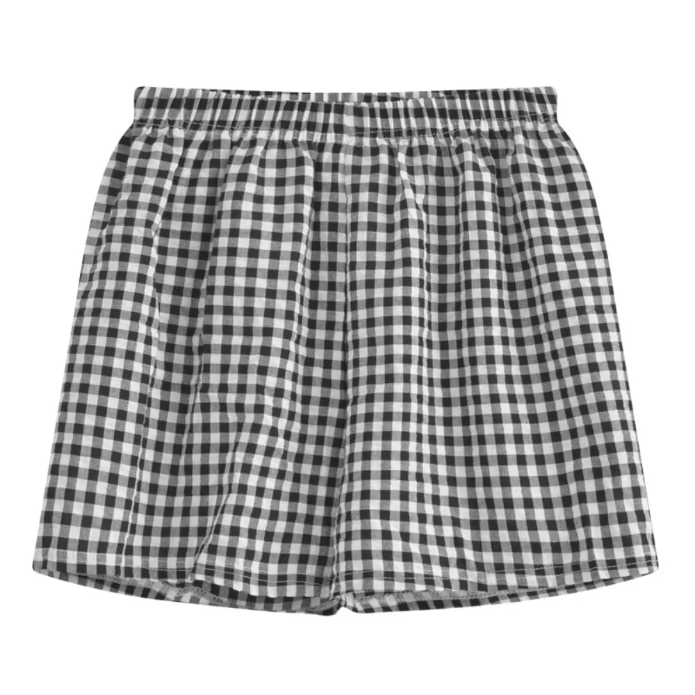 Women's Plaid Cotton Pajama Shorts – High Waist Wide Leg Pajama Shorts Peaceful Pleasures Health and Wellness Black