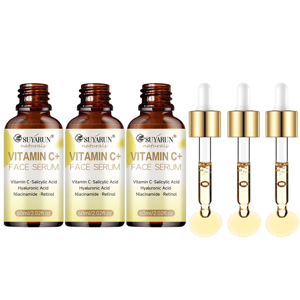 SUYARUN Vitamin C Facial Serum - Brightening, Antioxidant, Fade Dark Spots & Hydrating Treatment for Glowing Skin. Peaceful Pleasures Health and Wellness 60ml-3pcs