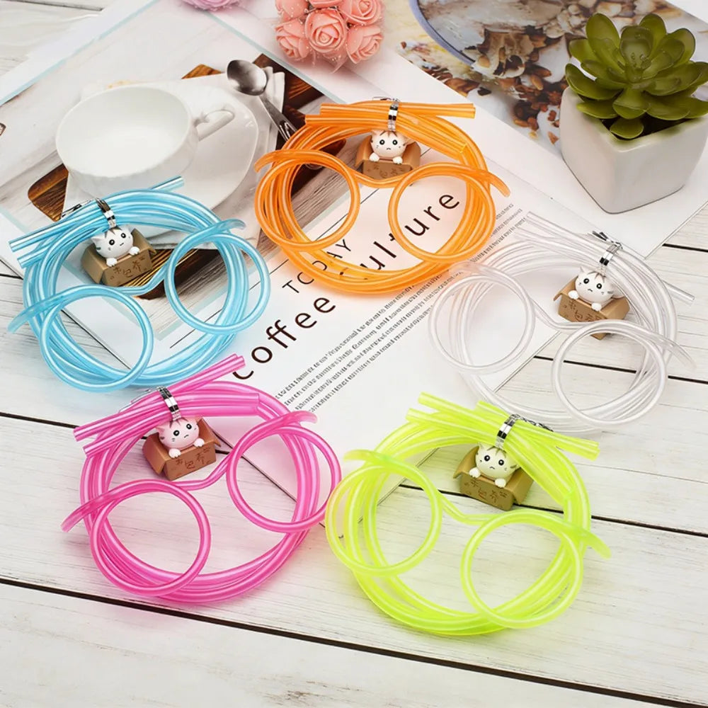 Silly Straw Glasses,Novelty Loop Eyeglasses Straw Fun Party Drinking Straw Eye Glasses for Annual Meeting Parties Birthday Peaceful Pleasures Health and Wellness