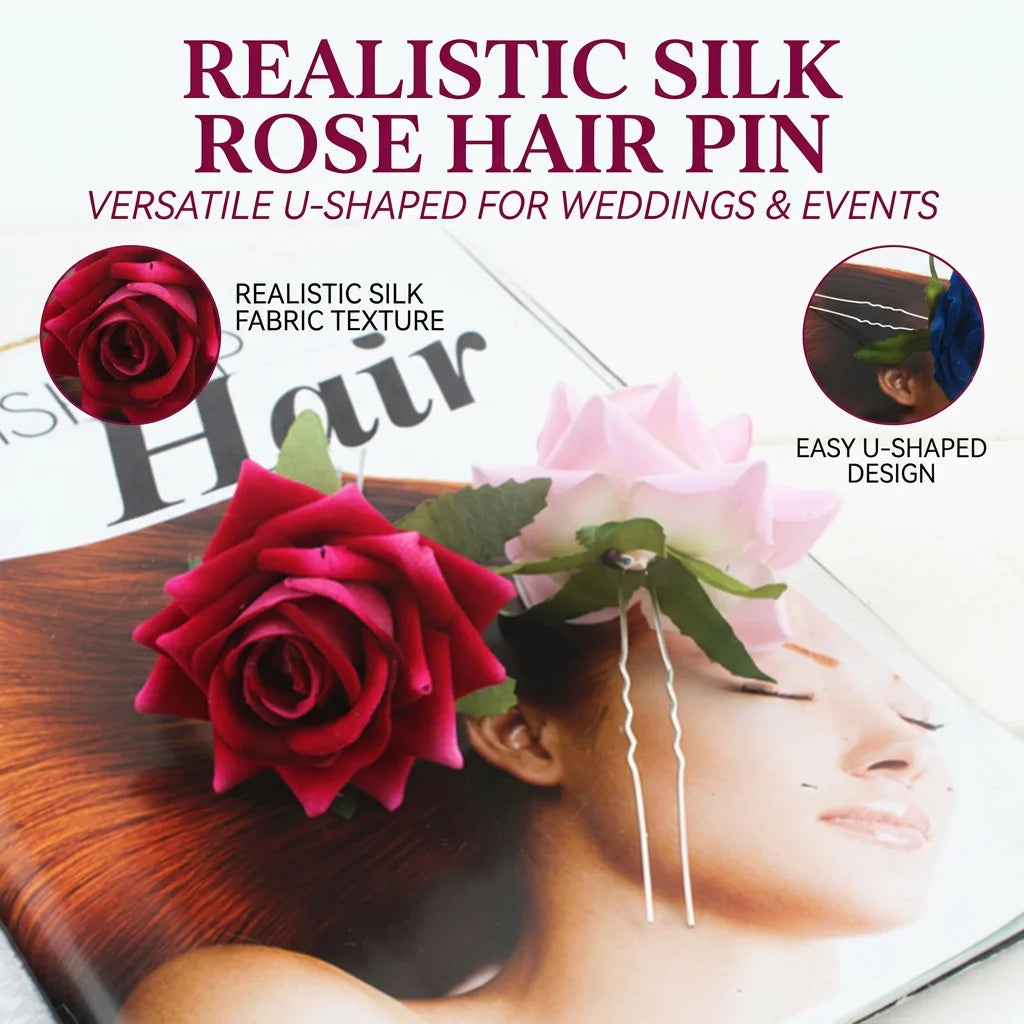 Artificial-Roses Hair Fork U Shape Design Silk Flower Bridal Headwear Peaceful Pleasures Health and Wellness