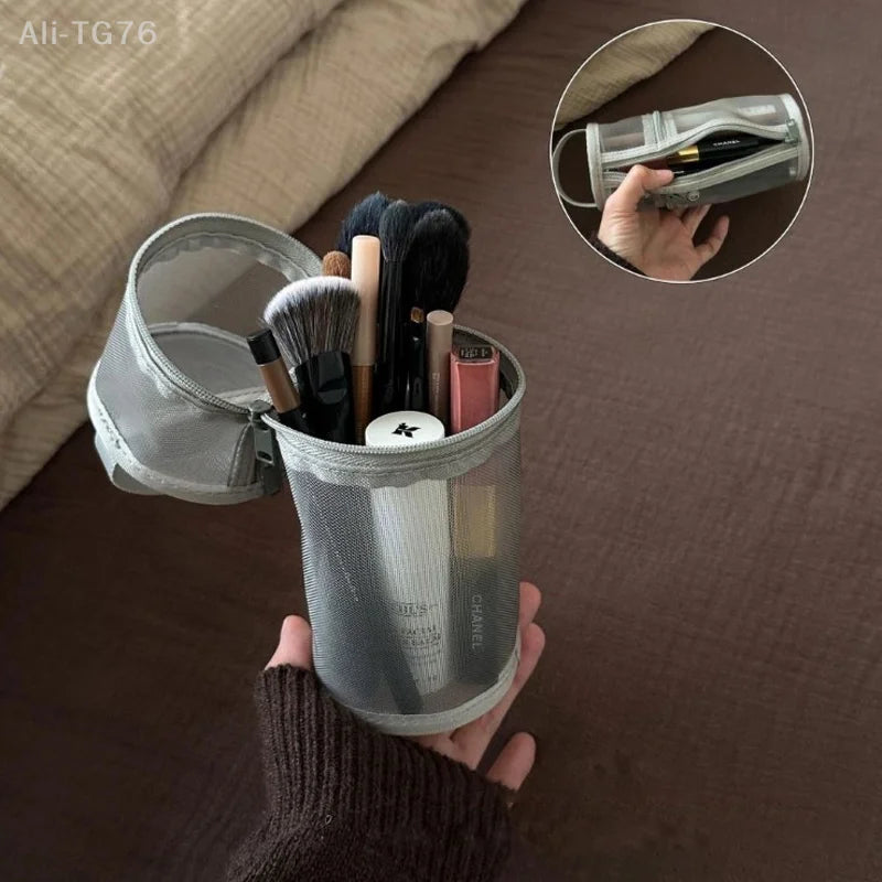 Mesh Makeup Brush Bag – Travel Stand-Up Holder & Pouch
