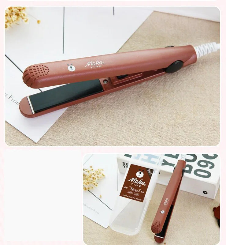 Hair Straightener Flat Iron 2 in 1 Mini Bangs Hair Straightener Beauty Flat Iron Heating Curler Ceramic Tourmaline Plate Peaceful Pleasures Health and Wellness Chocolate AU