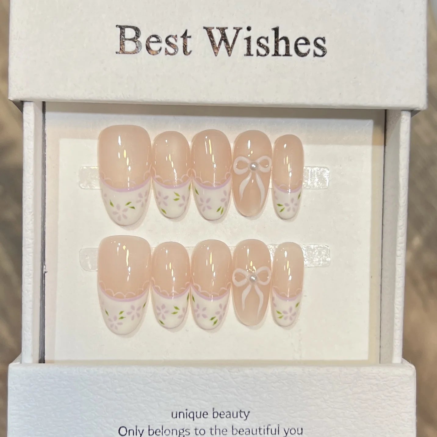 10pcs Handmade French Cat Eye Press on Nails Sweet Light Purple Bow Decor Fake Nails Wearable Korean Cute Ballet False Nails Peaceful Pleasures Health and Wellness