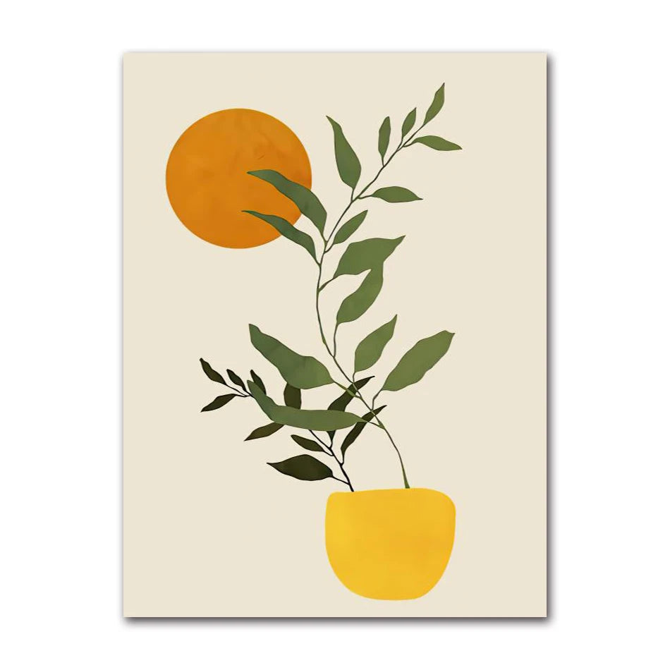 Vintage Nordic Canvas Wall Art | Abstract Girl Plant Leaf Print
