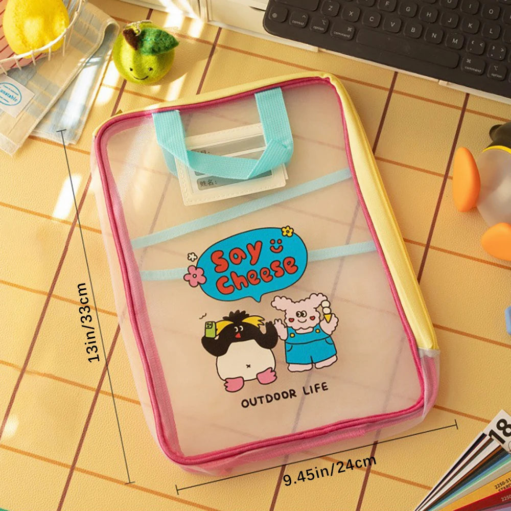 Colorful Cute Large Capacity File Bag Transparent Document Handbag