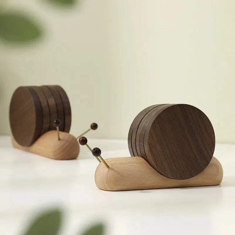 1 Set Wood Cup Mat Placemats for Table Snail Shaped Heat Insulation Pad Wooden Tea Coaster Tool Tea Tray Creative Gifts Peaceful Pleasures Health and Wellness