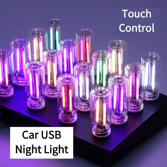 Car USB Night Light Touch control Dimmable LED Filament Lamp USB Plug and Play Decorative Atmosphere Light for Car Bedroom Peaceful Pleasures Health and Wellness
