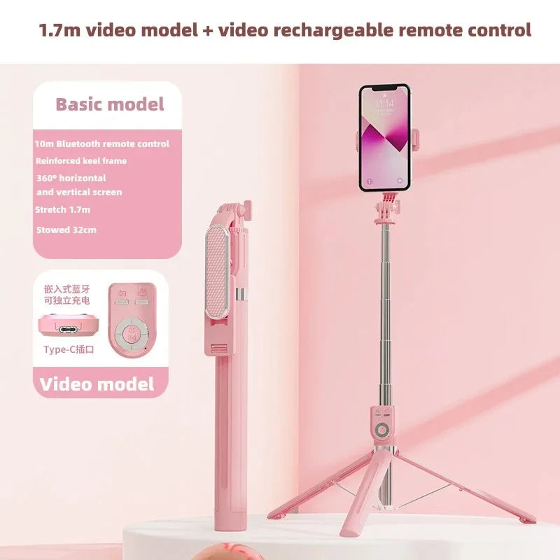 Selfie Stick Tripod 360°/180° Rotating Selfie Stick Phone Holder with Wireless Bluetooth Remote Extendable Tripod Selfie Stick Peaceful Pleasures Health and Wellness Pink P87-TC