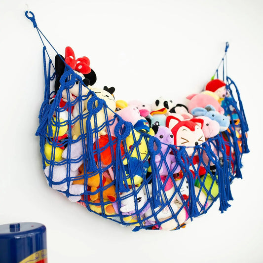 Colorful Handwoven Rope Toy Storage Hammock Multi-Color Plush Wall Pocket Decorative Tassel Net Bag for Kids Room Organization Peaceful Pleasures Health and Wellness Light Purple