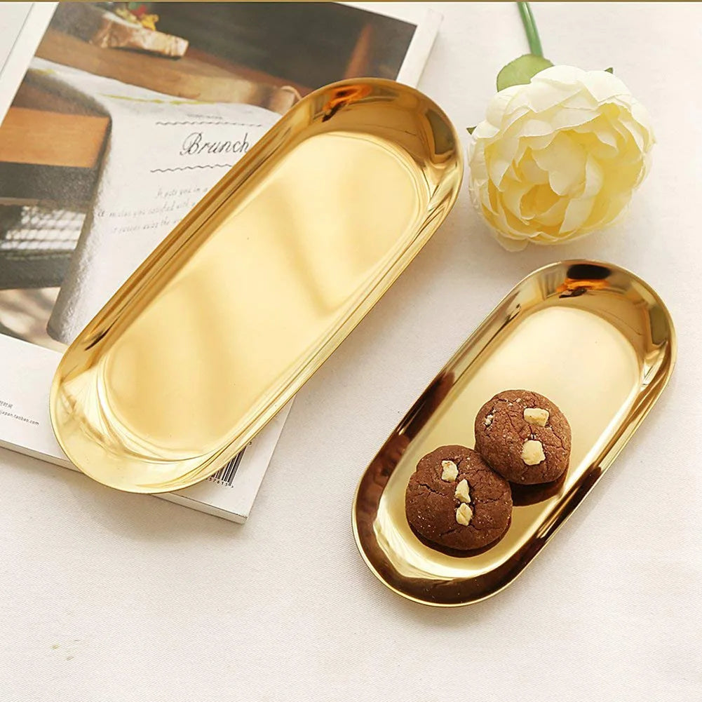 Oval Stainless Steel Tray Gold Tea Fruit Desserts Jewelry Earring