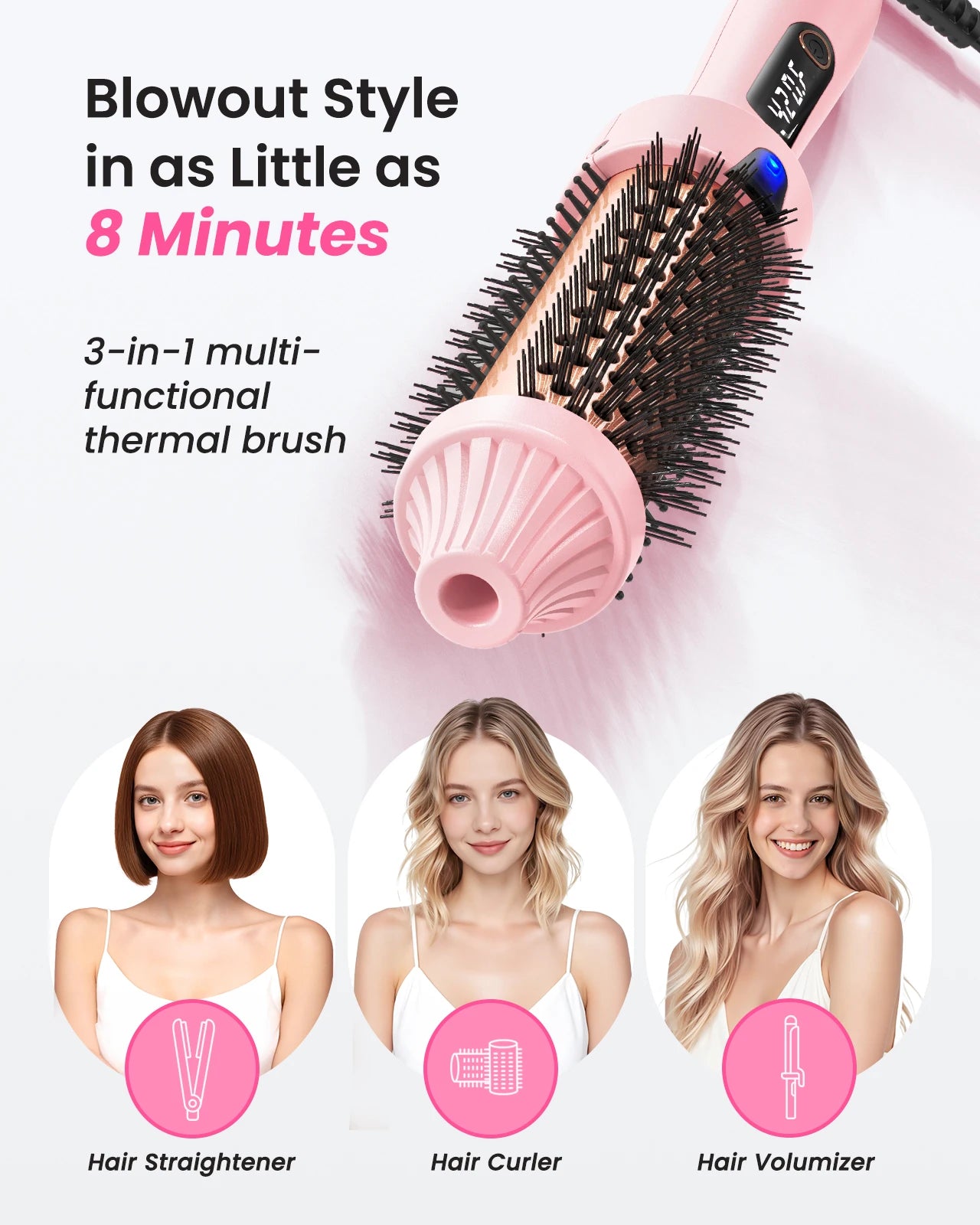 Dual Voltage Ionic Thermal Brush For Curling And Straightening 6 Temperature Settings & LED Digital Display Hot Air Styler Peaceful Pleasures Health and Wellness