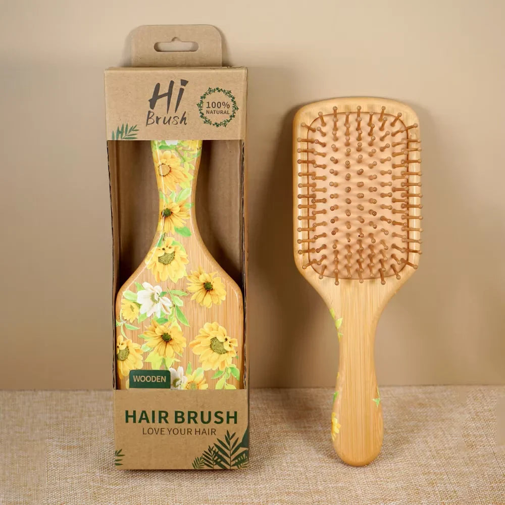 Sunflower Bamboo Air Cushion Hair Brush – Natural Wood Detangler