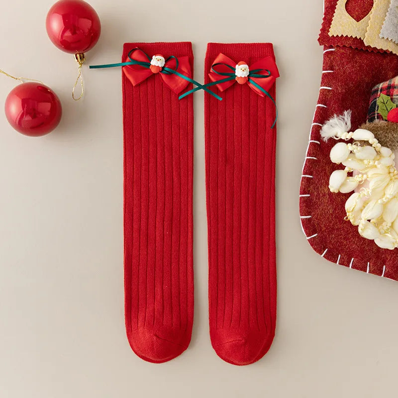 Girls' Christmas Long Socks | Bowknot Holiday Stockings Kids