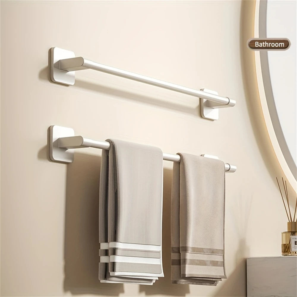 White No-Drill Wall-Mounted Towel Bar – Aluminum Rack 40–60cm