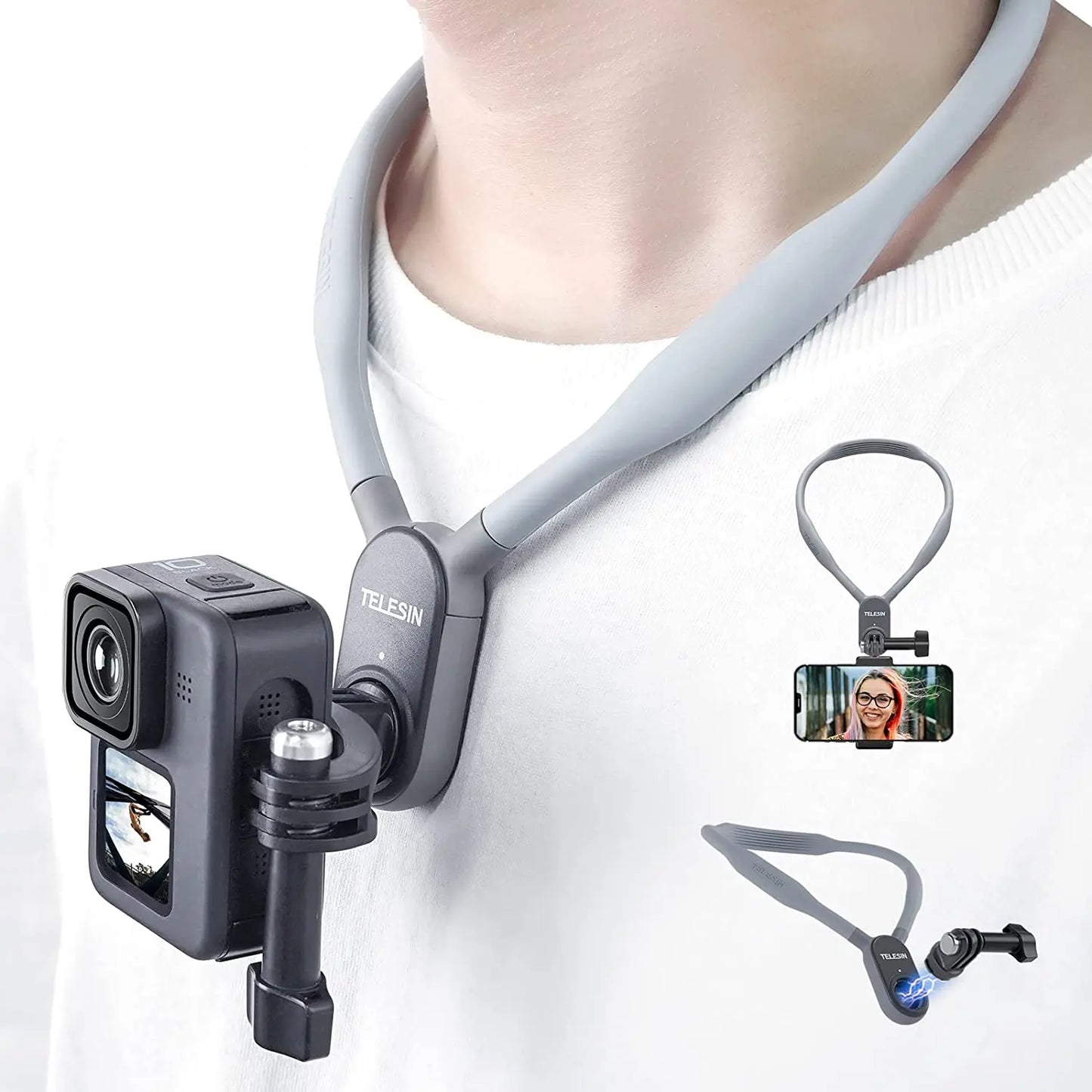 TELESIN Magnetic POV Neck Mount – GoPro, Insta360, DJI & Phone