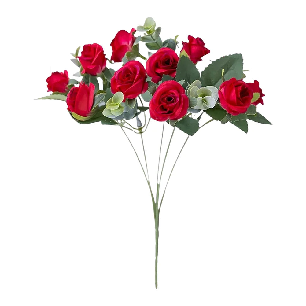 11 Heads Artificial Bouquet Eucalyptu Roses Flower Weddings Decor