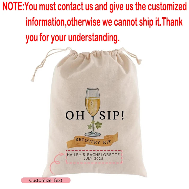 5-Pack "Oh Sip" Recovery Kit Drawstring Bags | Bachelorette Party Party Favor Bags Peaceful Pleasures Health and Wellness custom A 5pcs 13x18cm