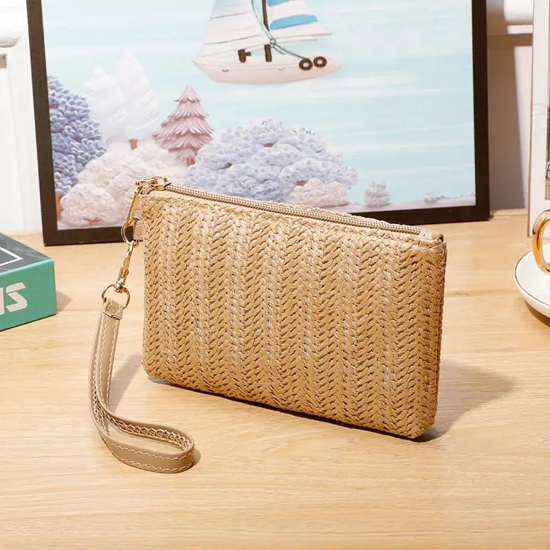 Straw Woven Wristlet Clutch | Women's Beach Wallet & Card Holder