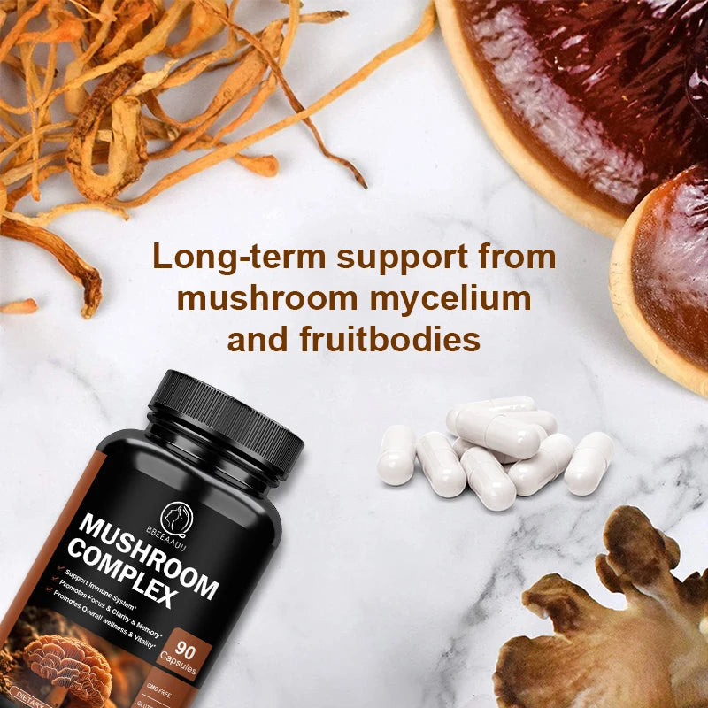 BBEEAAUU Mushroom Complex Capsules – Energy, Focus, Memory & Brain Health Dietary Supplement Peaceful Pleasures Health and Wellness