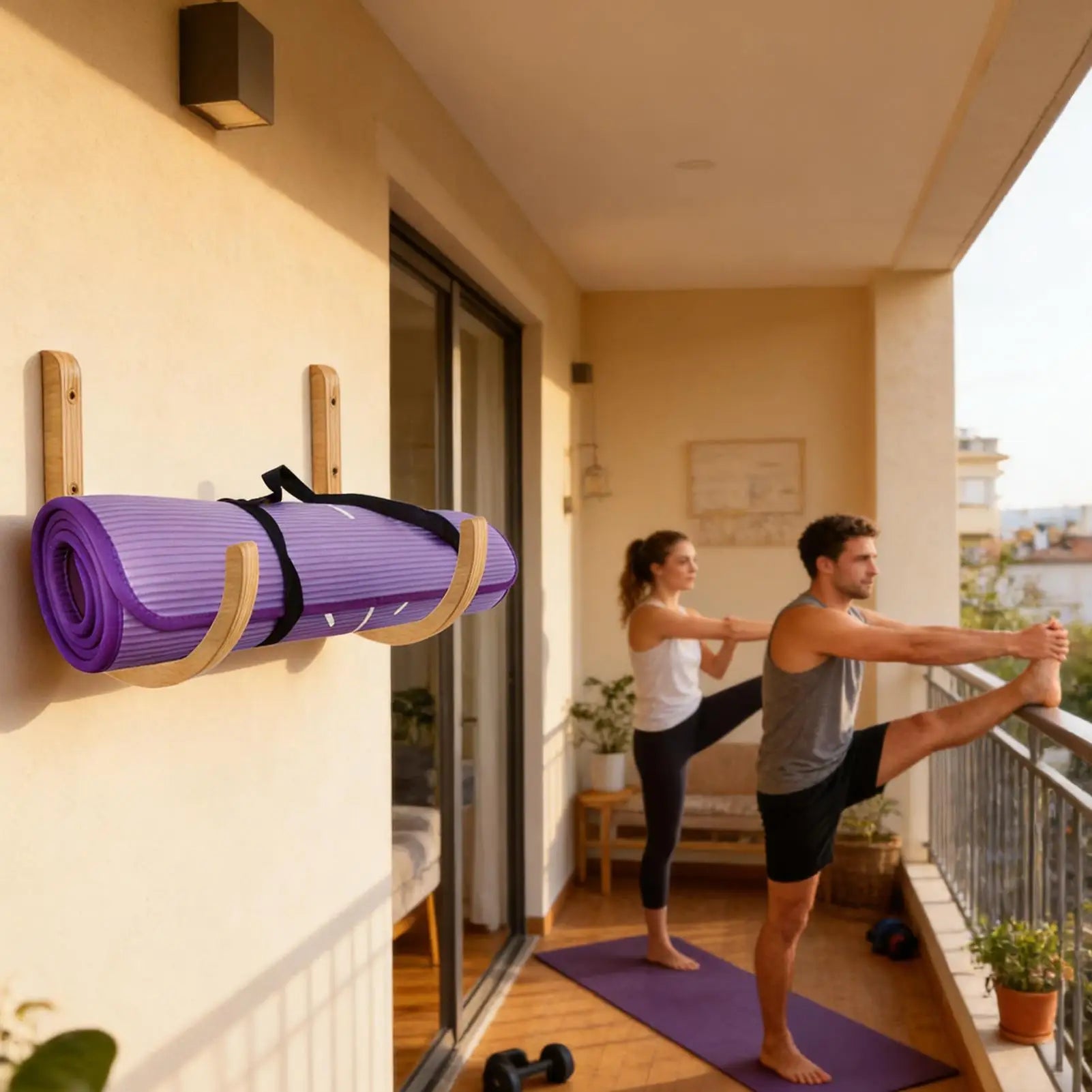 Yoga Mat Organizer 2 Pieces Wooden With Screws Yoga Mat Wall Mount Storage Rack For Home Indoor Workout Equipment Resistance Peaceful Pleasures Health and Wellness