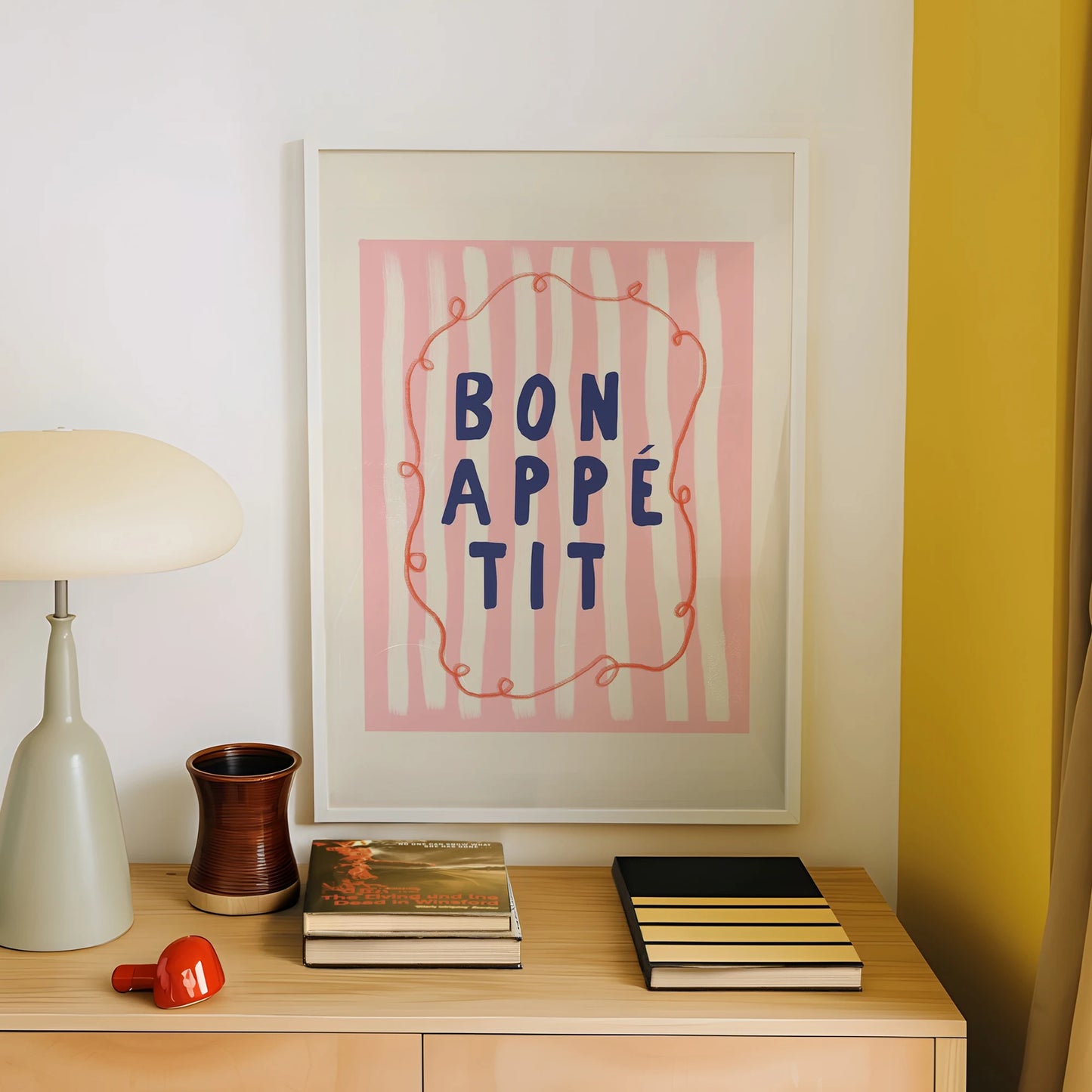 Bon Appétit Pink Minimalist Canvas Wall Art Print | Kitchen Decor
