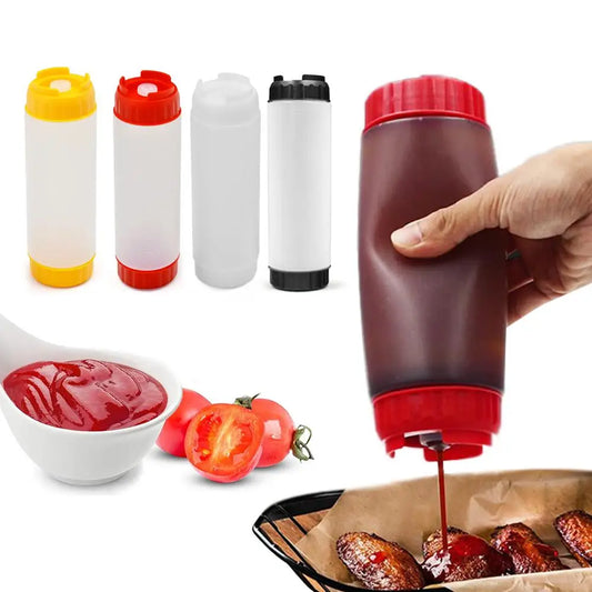 Dual-Head Leakproof Squeeze Sauce Bottle – Inverted Condiment Dispenser 400ml Peaceful Pleasures Health and Wellness
