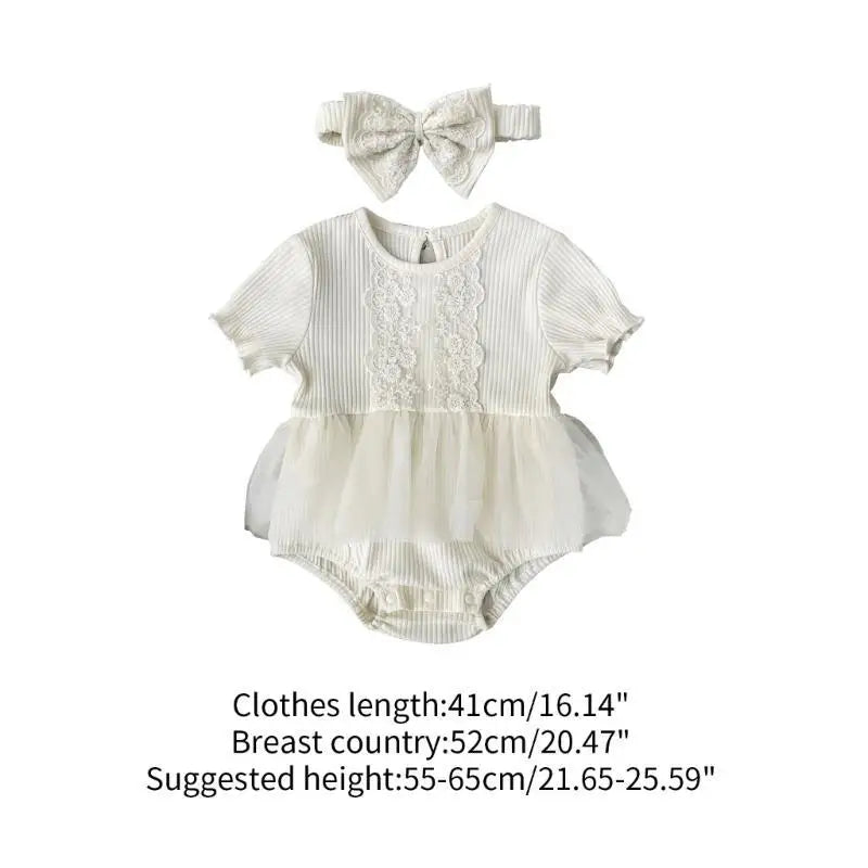 Newborn Baby Lace Romper & Bowknot Headband Photo Outfit Set